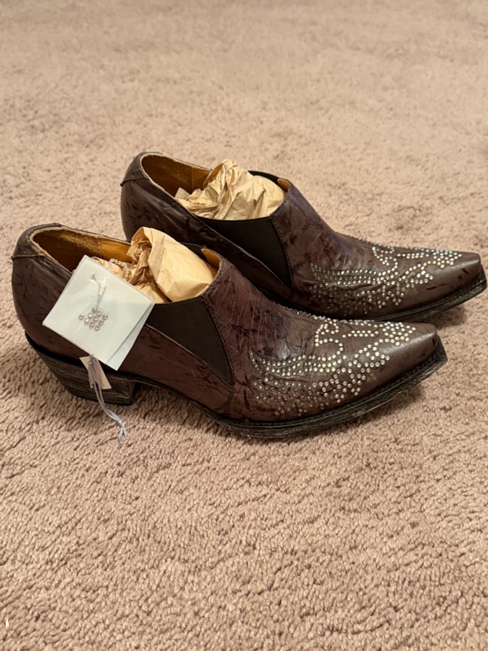 Old Gringo Dark Brown Western Chelsea Boots with Silver Studs